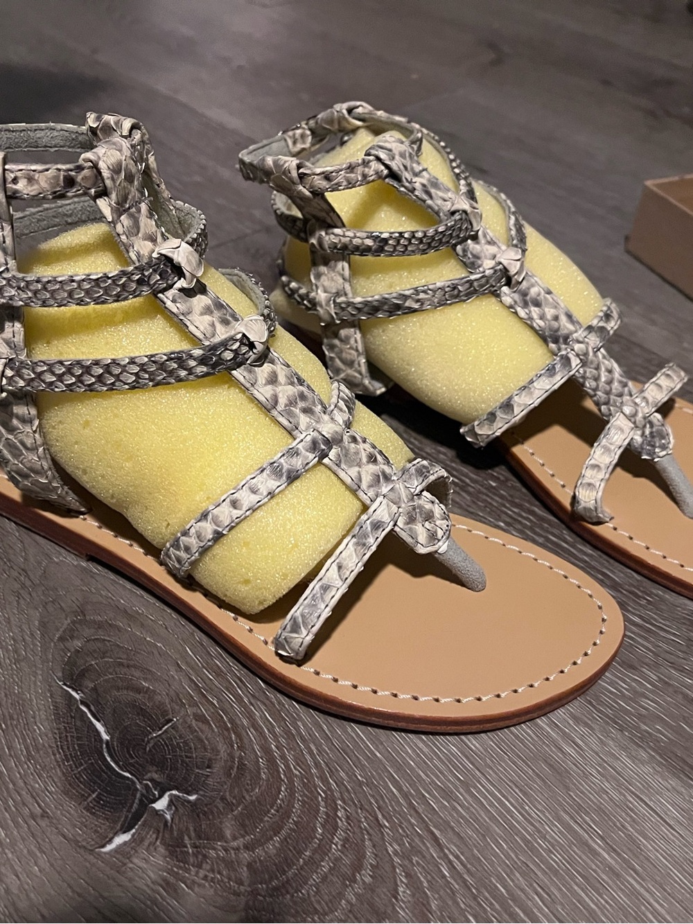 Mystique Boutique Grey Snake-Print Strappy Gladiator Sandals